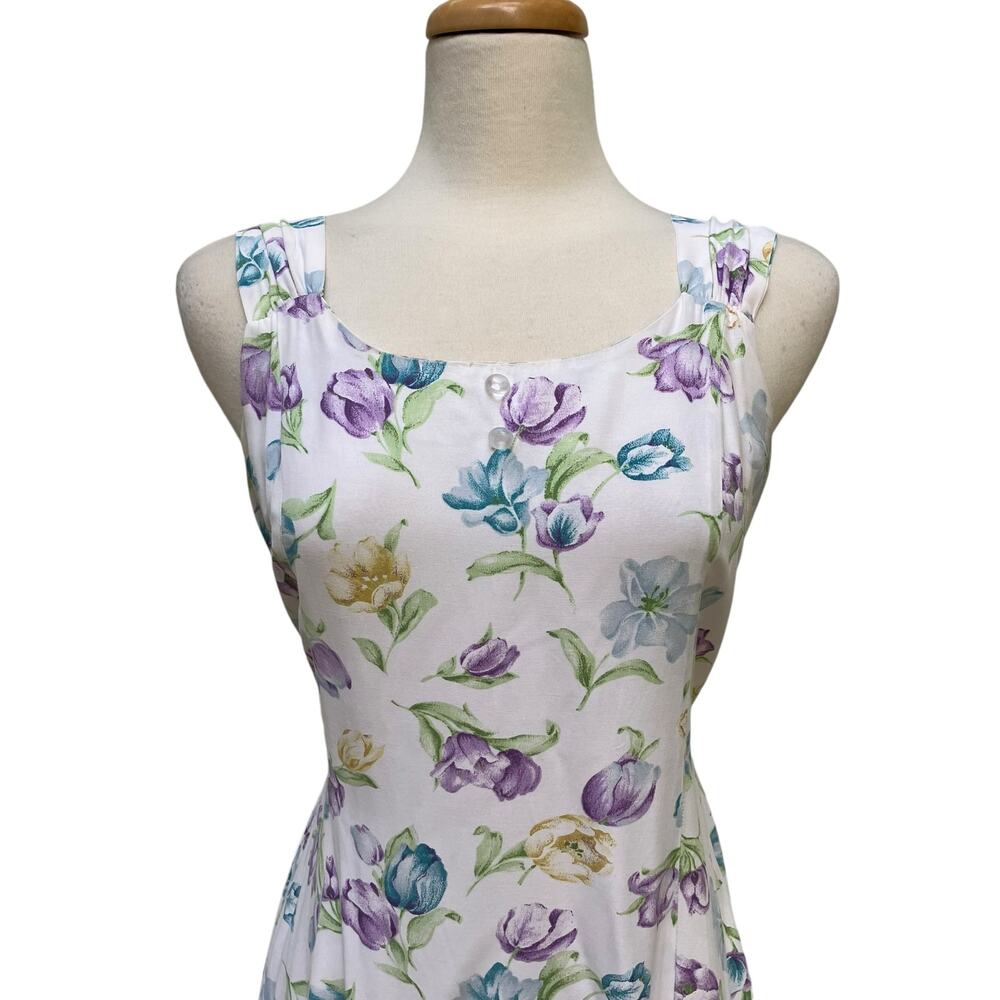 VTG 90s Dress New Moves Sz S Sz Floral Knee Length Tie Back Coquette Prairie - Picture 2 of 15